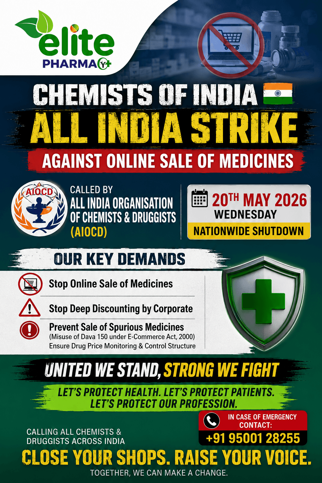 Elite Pharmacy Participates in AIOCD Nationwide Strike Against Online Sale of Medicines